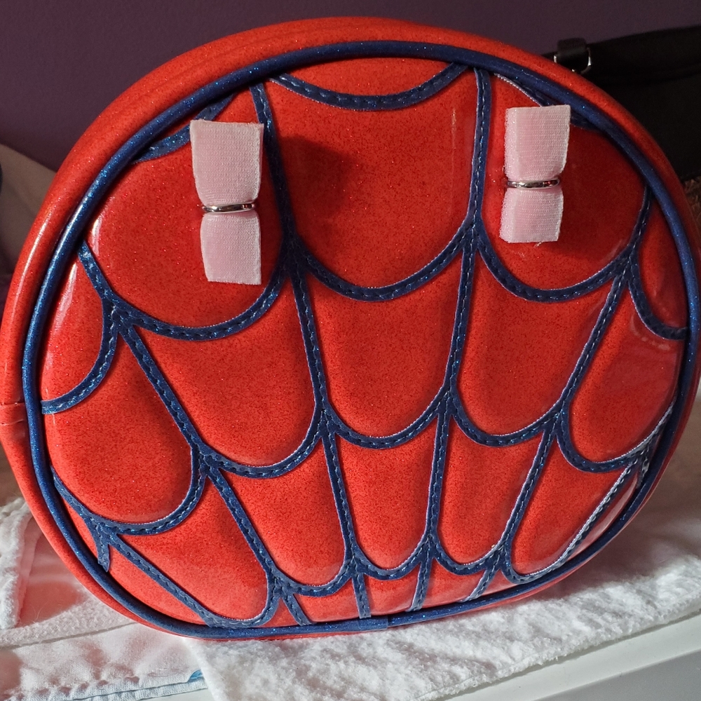 Double K Originals Red/Blue Glitter Spiderweb Mid Cruiser Bag